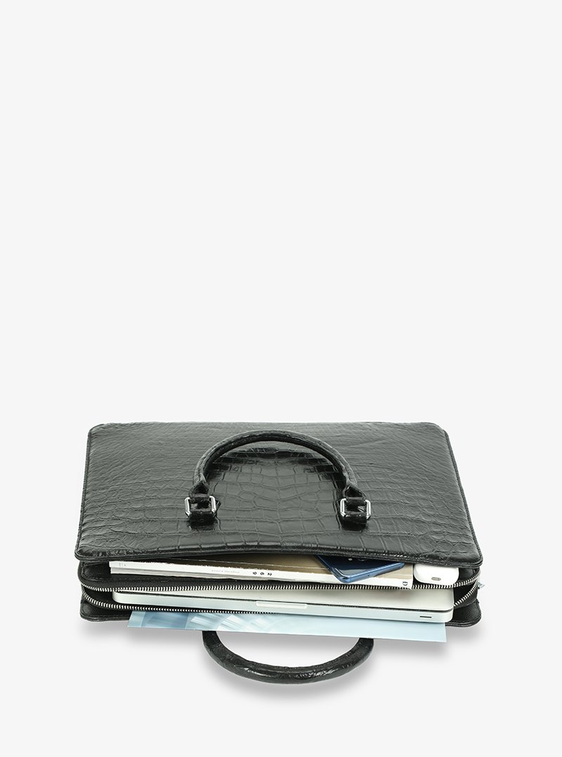 Alohaleather Briefcase In Black Alligator Leather - Image 10