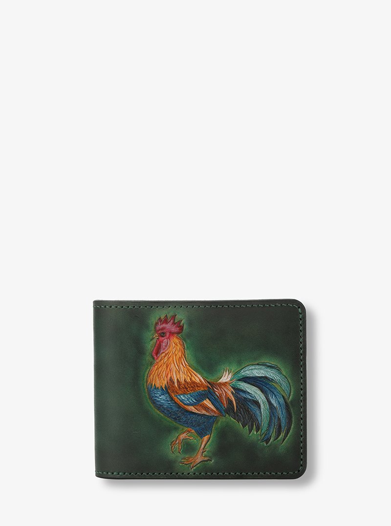 Handmade Wallet With Hawaii Rooster Carved On Premium Leather