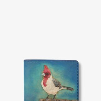Hand Made Wallet With Red Crested Cardinal Bird Hand Carved