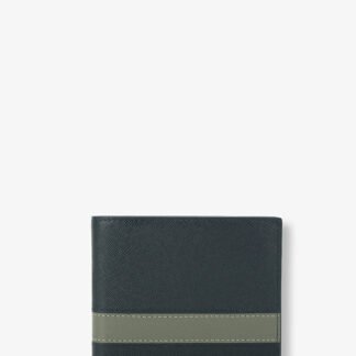 Bifold Wallet In Dark Blue Gray Taiga With Stripe