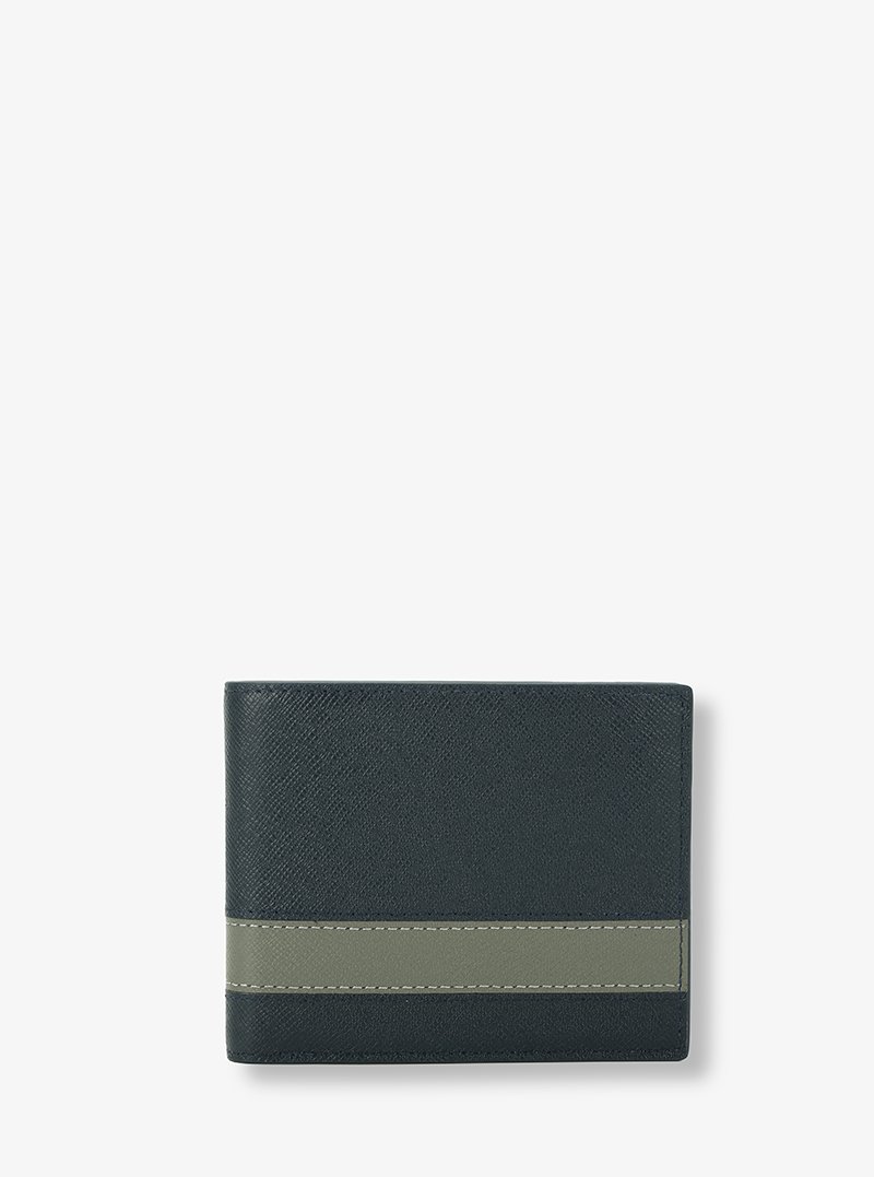 Bifold Wallet In Dark Blue Gray Taiga With Stripe