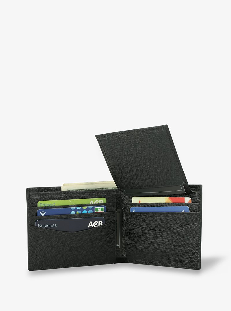 Alohaleather Bifold Wallet In Black Gray Taiga Leather - Image 6