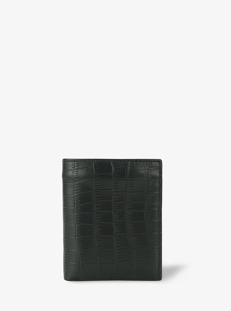 Alohaleather Bifold Stand Wallet In Black Alligator Pattern Leather
