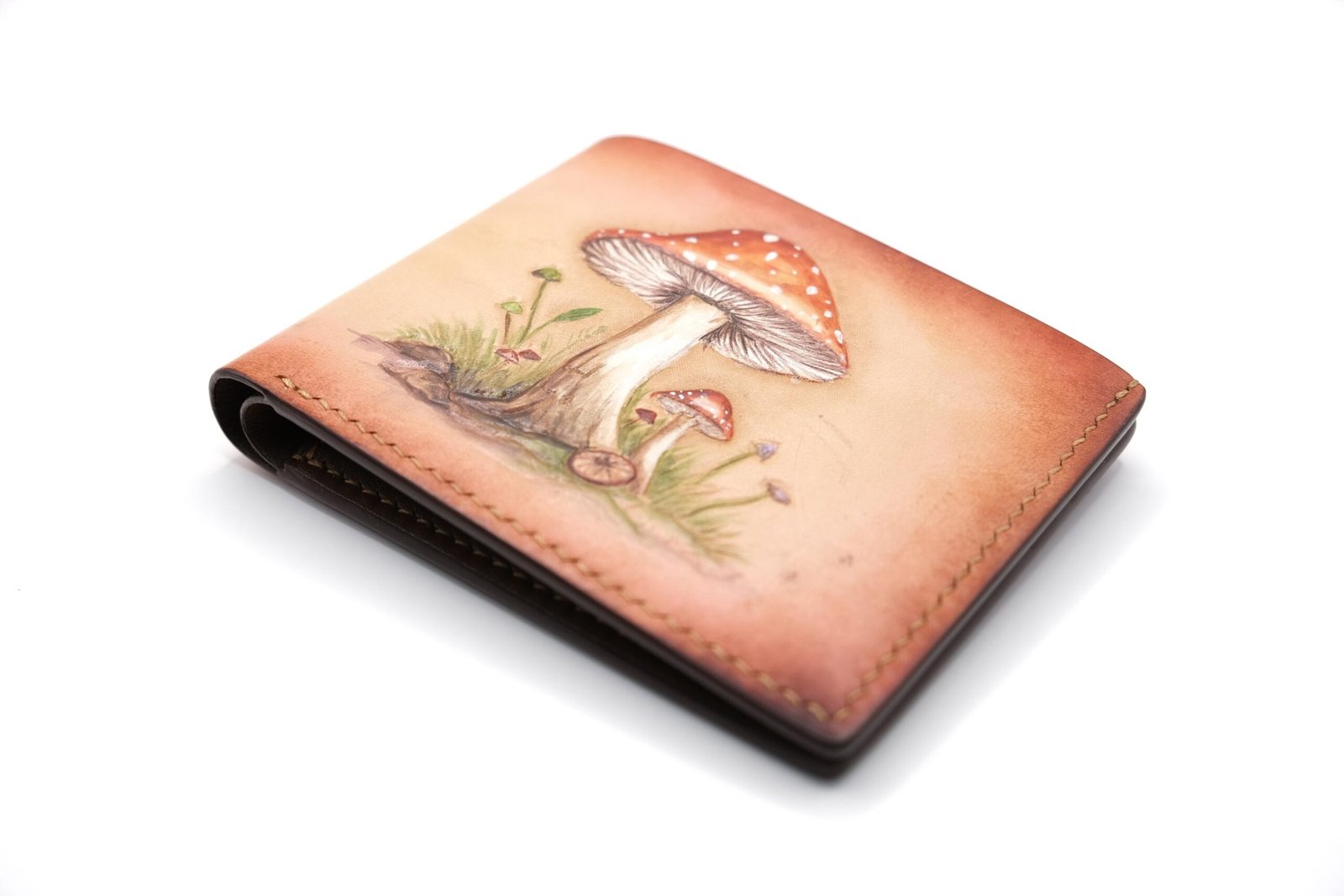 Mushroom Hand-carved & painted leather wallet. Crafted from premium leather for a timeless - Image 4