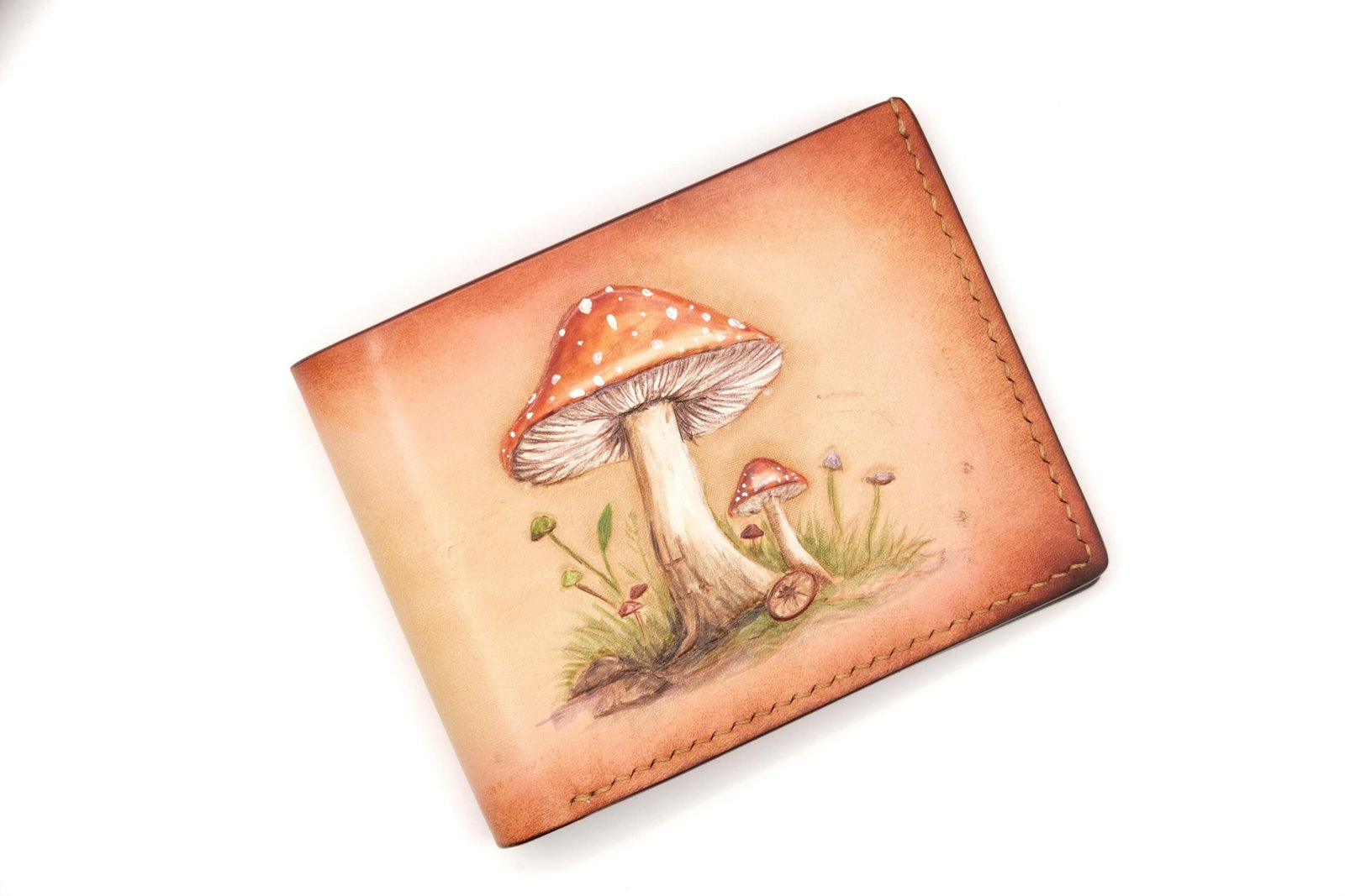 Mushroom Hand-carved & painted leather wallet. Crafted from premium leather for a timeless - Image 2
