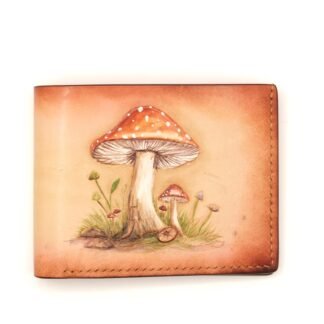 Mushroom Hand-carved & painted leather wallet. Crafted from premium leather for a timeless