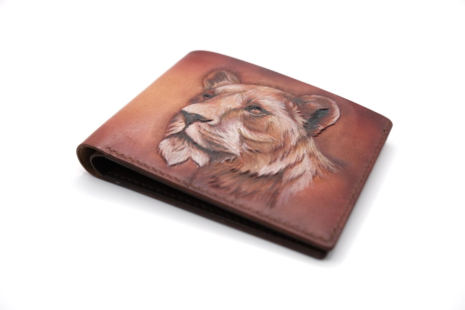 Alohaleather Lioness Hand-Carved Leather Wallet – Hand-Painted, Unique Wildlife Gift - Image 2