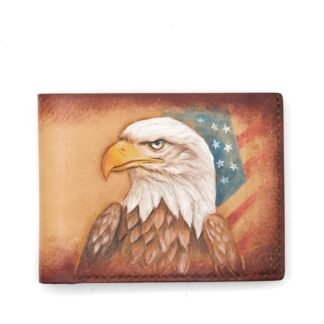 Eagle with American Flag Hand-Carved & Painted Leather Wallet, Unique Gift