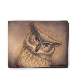 Black Owl Hand-Carved Leather Wallet –Handmade Wildlife Wallet, Mysterious Owl Art, Nature Lover Gift, Unique Leather Accessory-Alohaleather