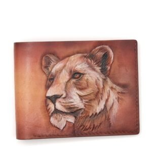 Alohaleather Lioness Hand-Carved Leather Wallet – Hand-Painted, Unique Wildlife Gift