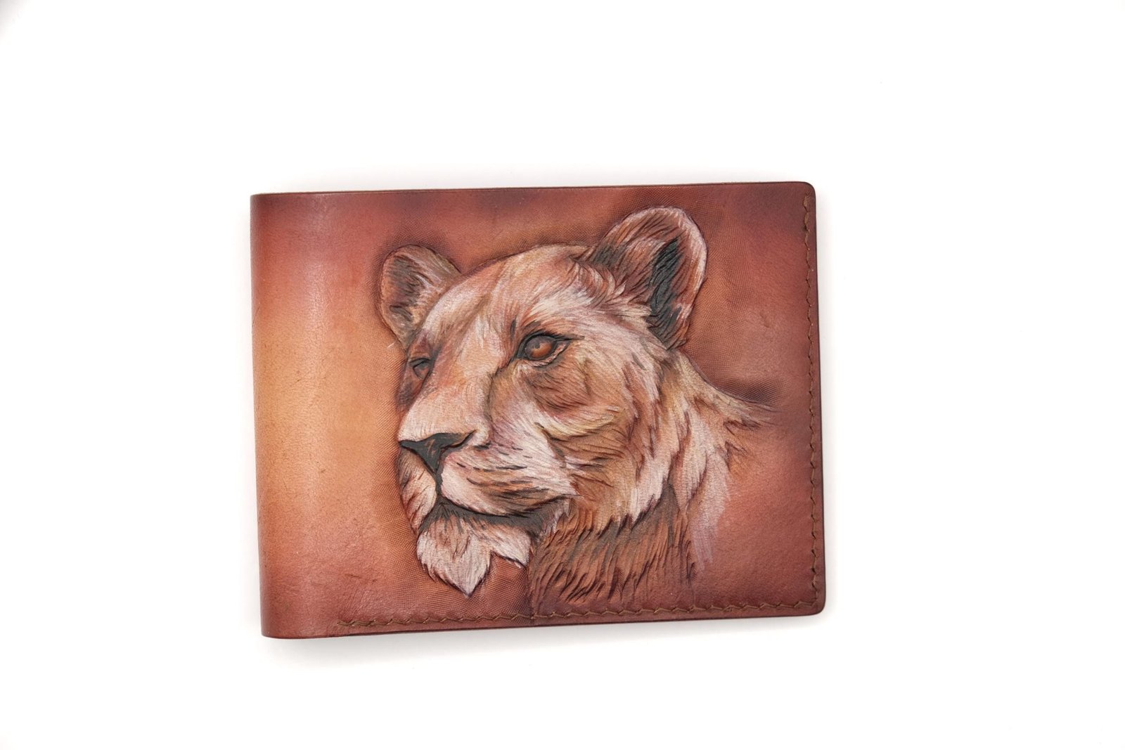 Alohaleather Lioness Hand-Carved Leather Wallet – Hand-Painted, Unique Wildlife Gift