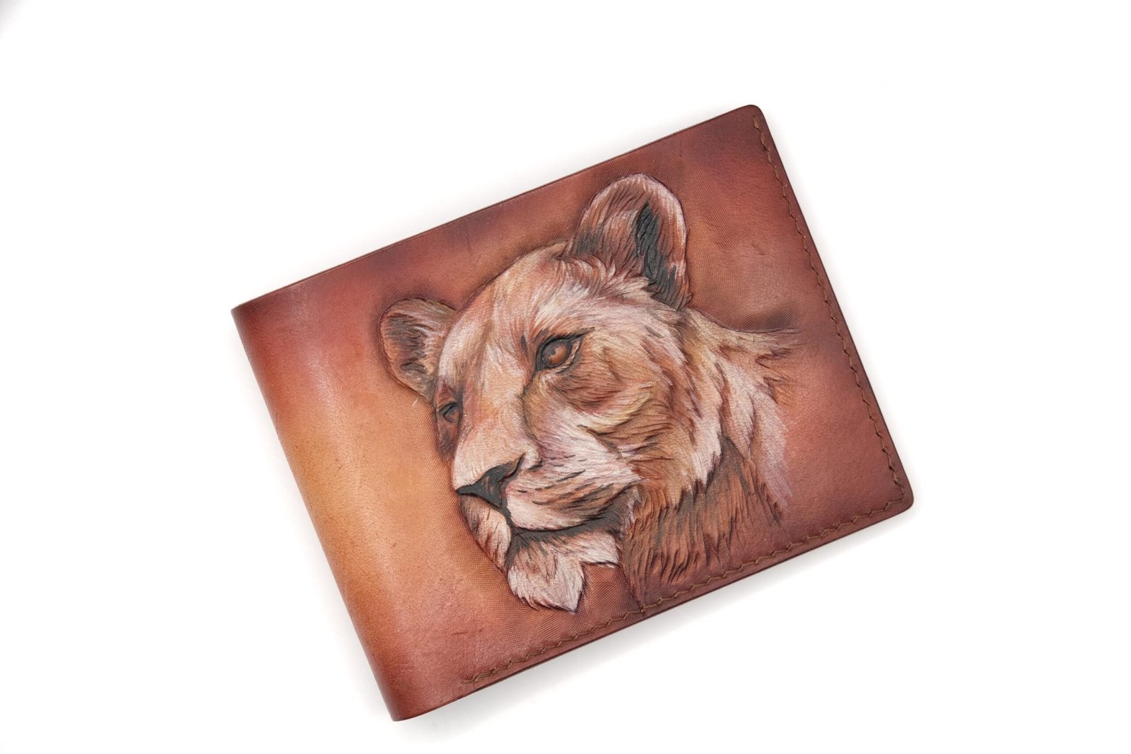 Alohaleather Lioness Hand-Carved Leather Wallet – Hand-Painted, Unique Wildlife Gift - Image 3