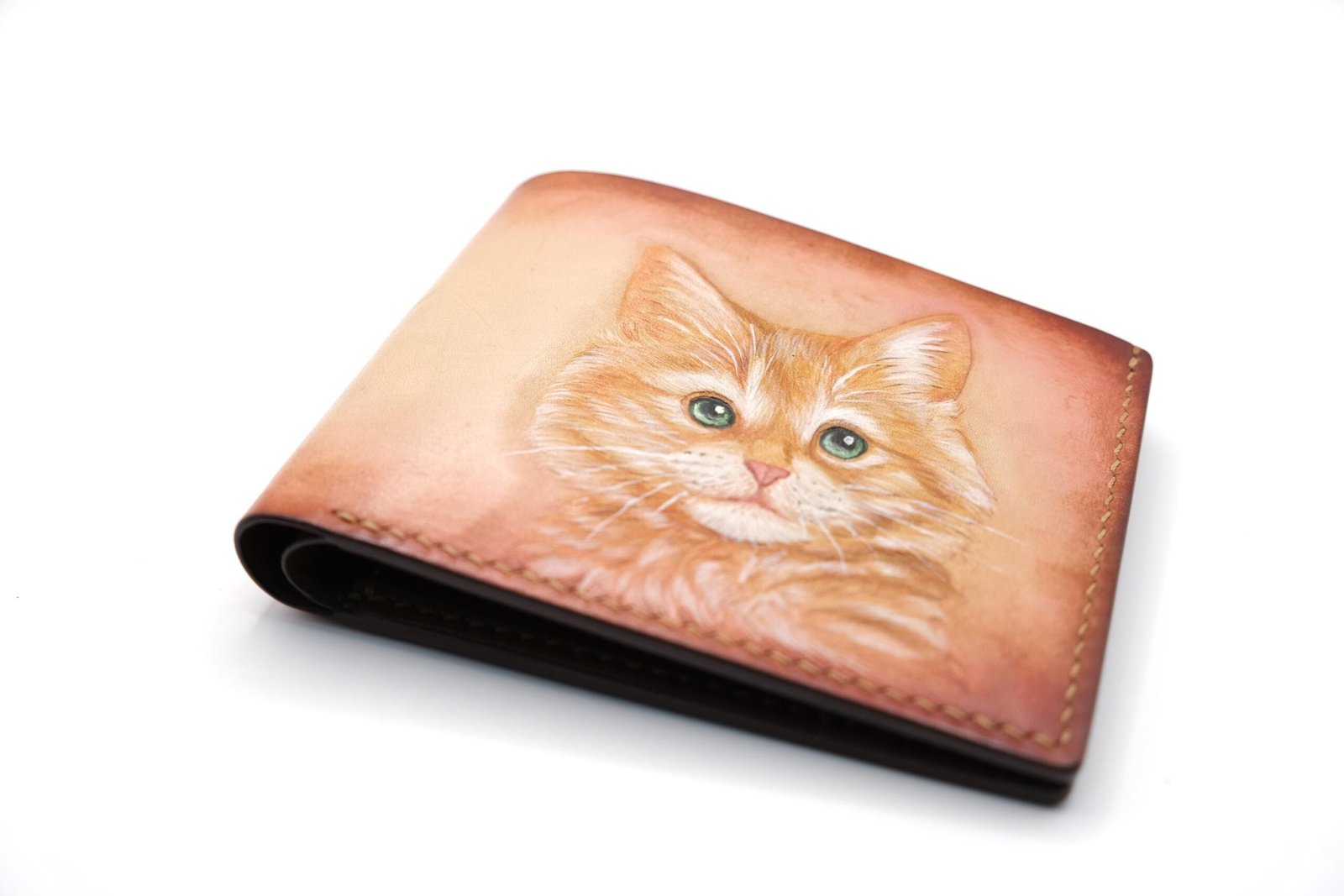 Yellow Cat Hand-Carved Leather Wallet – Handmade Feline Gift, Cat Lover Gift, Unique Hand-Painted Wallet - Image 3