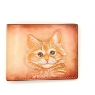 Yellow Cat Hand-Carved Leather Wallet – Handmade Feline Gift, Cat Lover Gift, Unique Hand-Painted Wallet