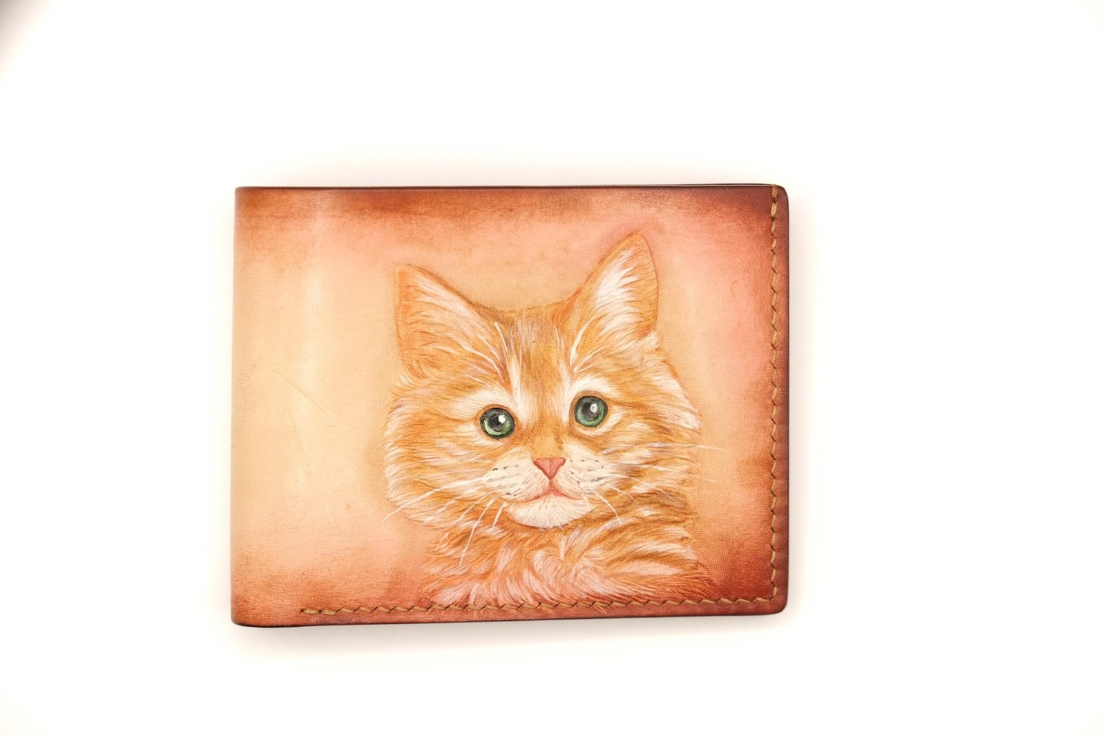 Yellow Cat Hand-Carved Leather Wallet – Handmade Feline Gift, Cat Lover Gift, Unique Hand-Painted Wallet