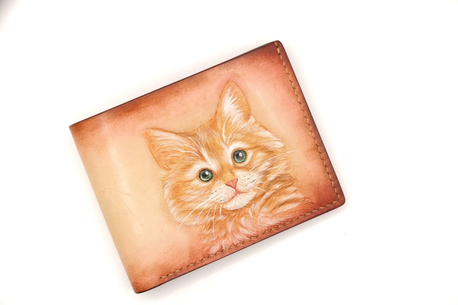 Yellow Cat Hand-Carved Leather Wallet – Handmade Feline Gift, Cat Lover Gift, Unique Hand-Painted Wallet - Image 4