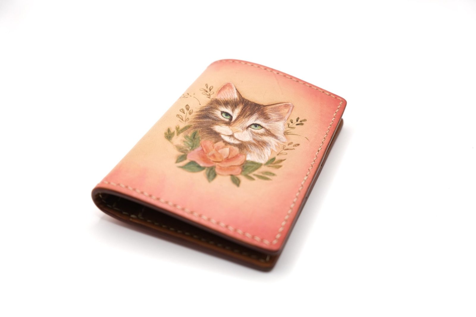 Hand-Carved Leather Wallet – Floral Cat Design, Kitten Lover Gift, Handmade Pet-Themed Wallet, Unique Cat Lover Accessory - Image 2