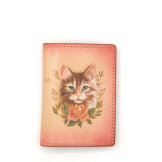Hand-Carved Leather Wallet – Floral Cat Design, Kitten Lover Gift, Handmade Pet-Themed Wallet, Unique Cat Lover Accessory