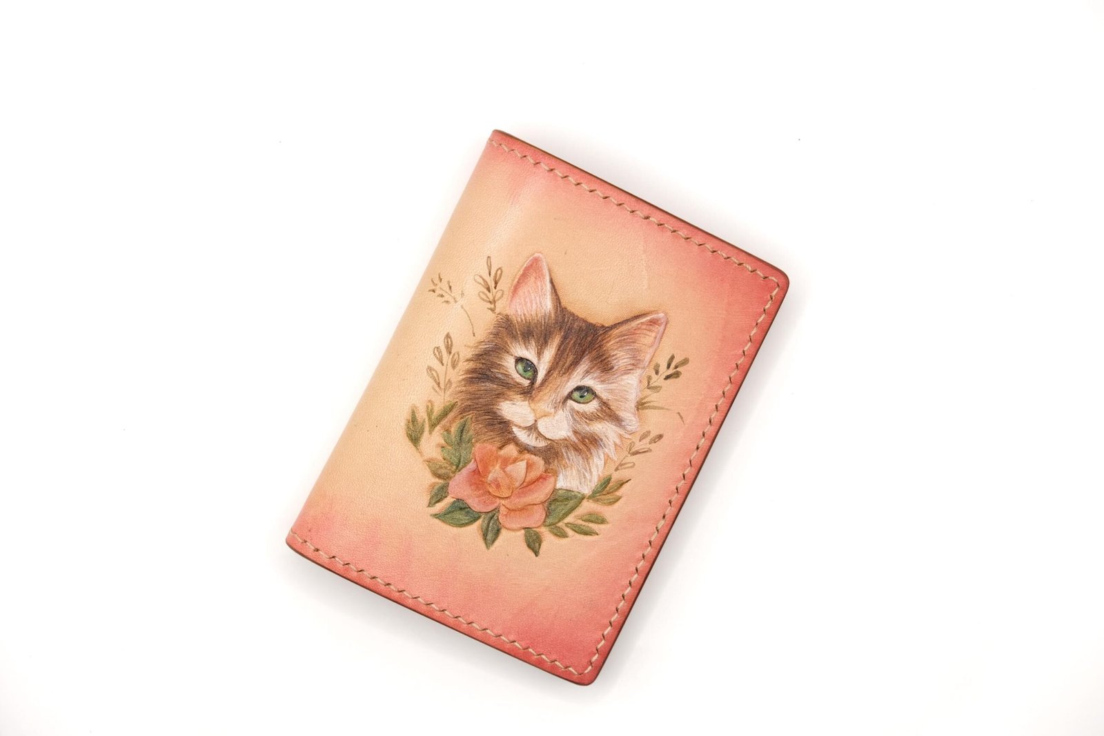 Hand-Carved Leather Wallet – Floral Cat Design, Kitten Lover Gift, Handmade Pet-Themed Wallet, Unique Cat Lover Accessory - Image 6