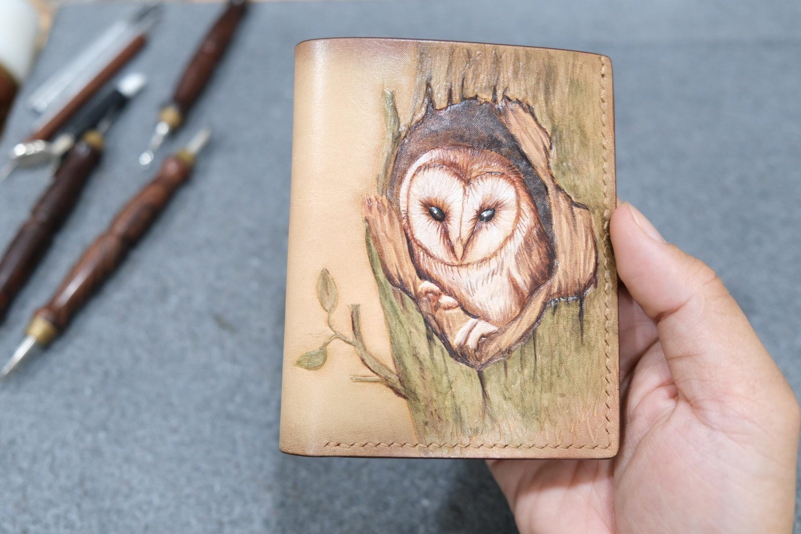 Alohaleather Hand-Carved Leather Wallet – Enchanting Owl Design - Image 4