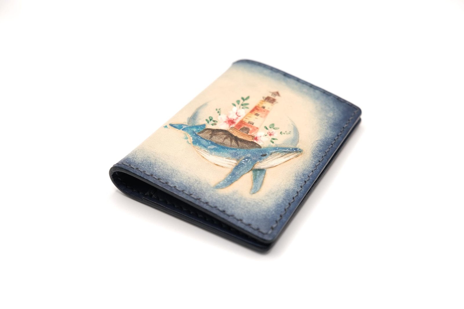 Alohaleather Hand-Carved Leather Wallet – Lighthouse Whale Mini Card Wallet - Image 2