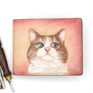 Alohaleather Cat Hand-Carved Leather Wallet–Handmade Feline Art Wallet, Unique Gift for Cat Lovers, Artisan Craft