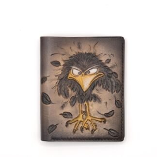 Black Funny Bird Hand-Carved Leather Wallet – Whimsical Handcrafted Design, Unique Gift, Animal-Inspired Art, Alohaleather