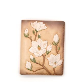 Alohaleather Magnolia Blossom Hand-Carved Leather Wallet – Floral Art, Handmade Bifold, Unique Nature-Inspired Gift for Her & Him