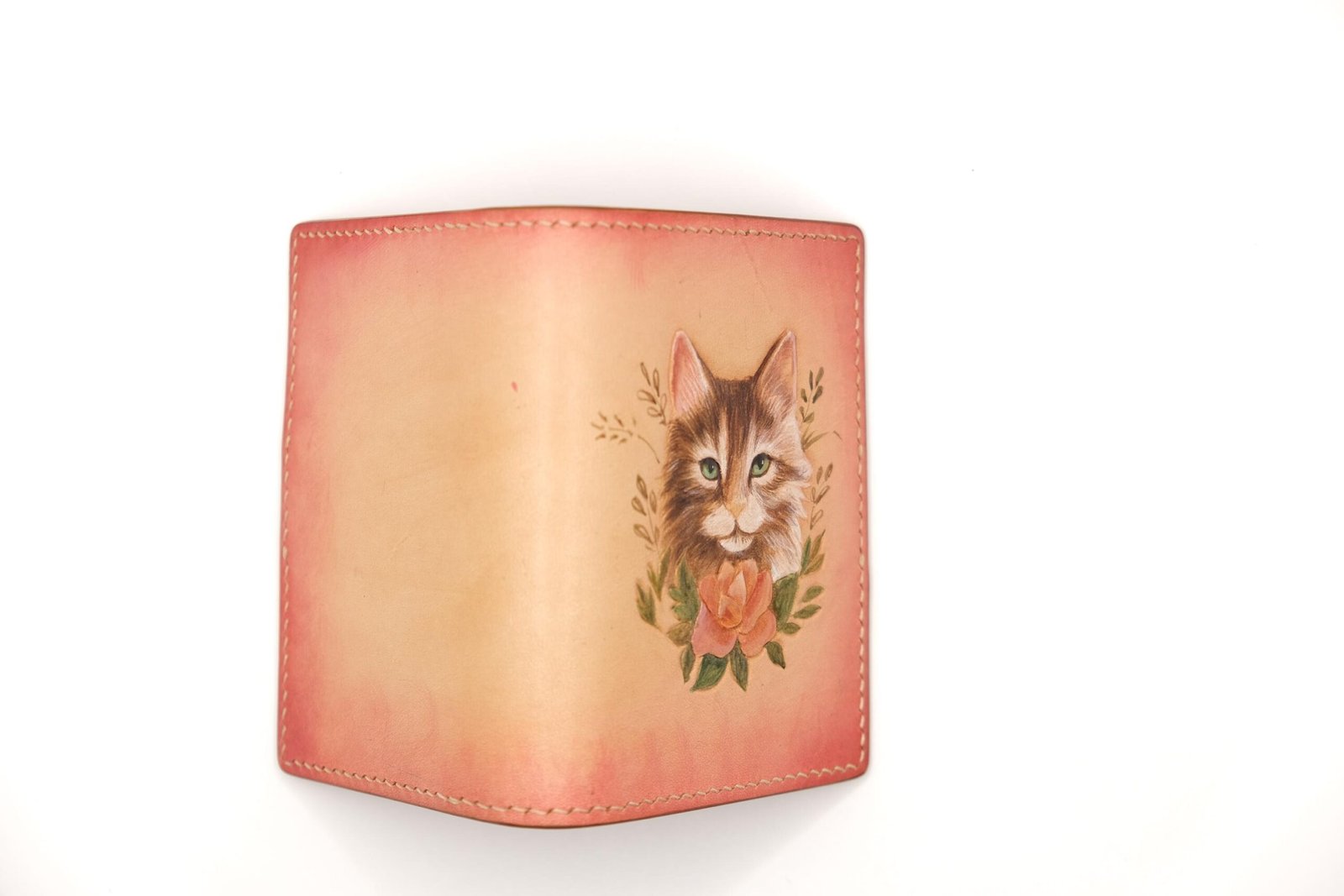 Hand-Carved Leather Wallet – Floral Cat Design, Kitten Lover Gift, Handmade Pet-Themed Wallet, Unique Cat Lover Accessory - Image 7