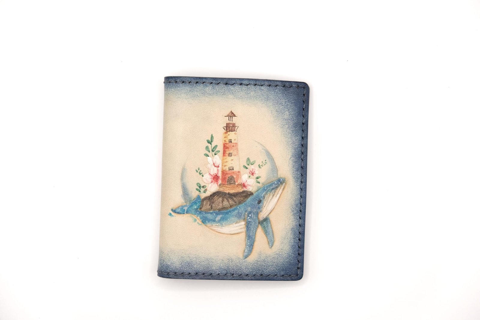 Alohaleather Hand-Carved Leather Wallet – Lighthouse Whale Mini Card Wallet