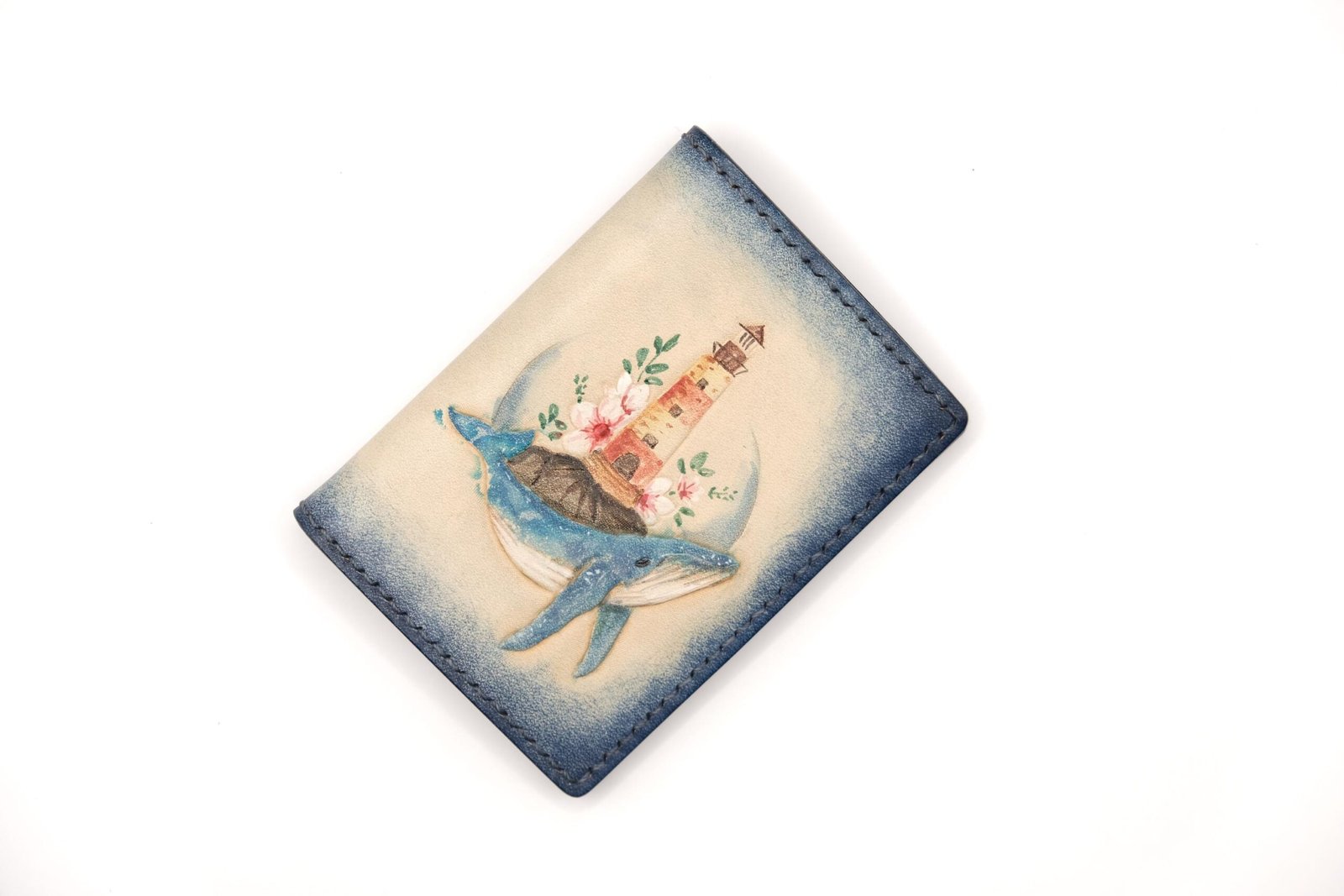 Alohaleather Hand-Carved Leather Wallet – Lighthouse Whale Mini Card Wallet - Image 4