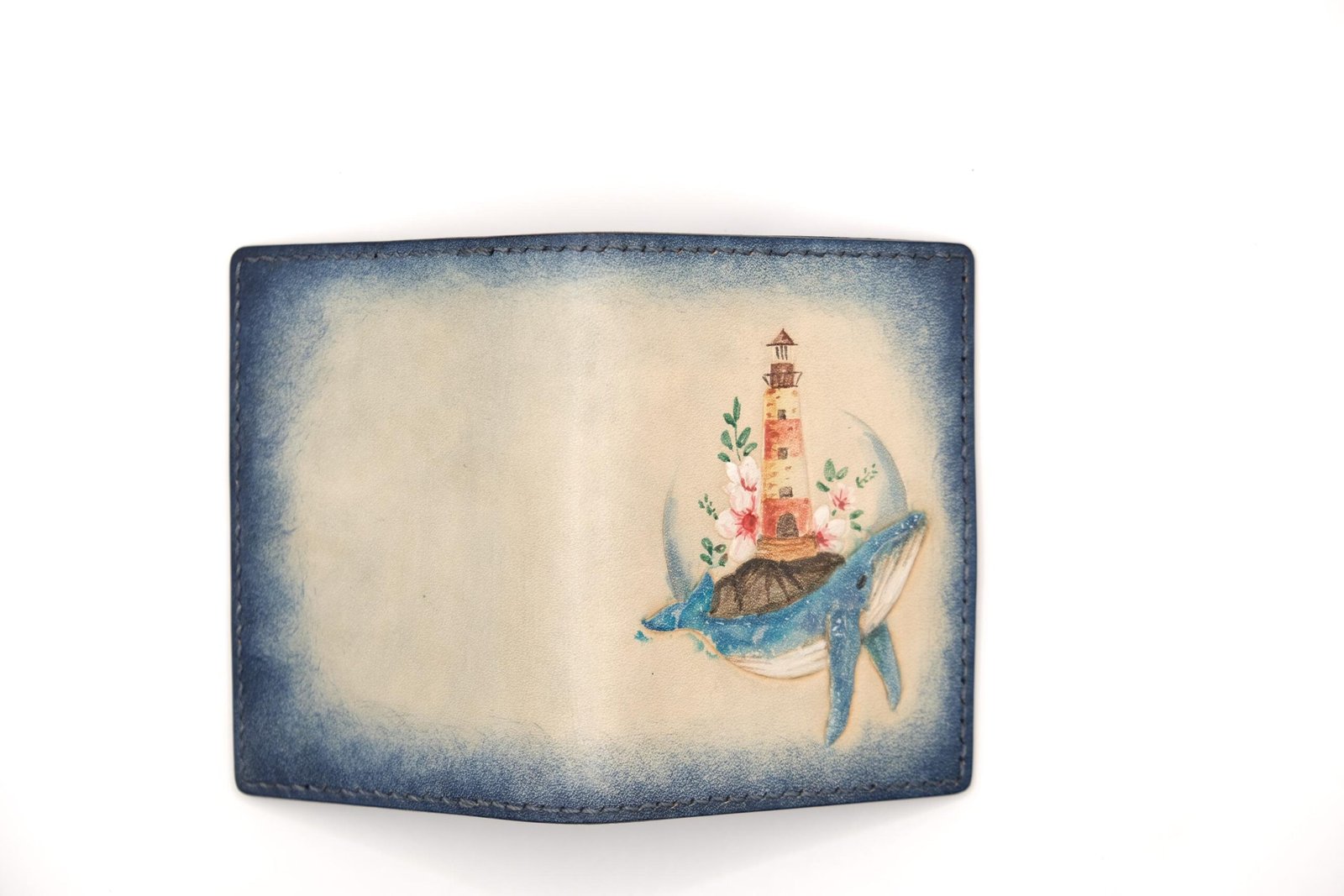 Alohaleather Hand-Carved Leather Wallet – Lighthouse Whale Mini Card Wallet - Image 5