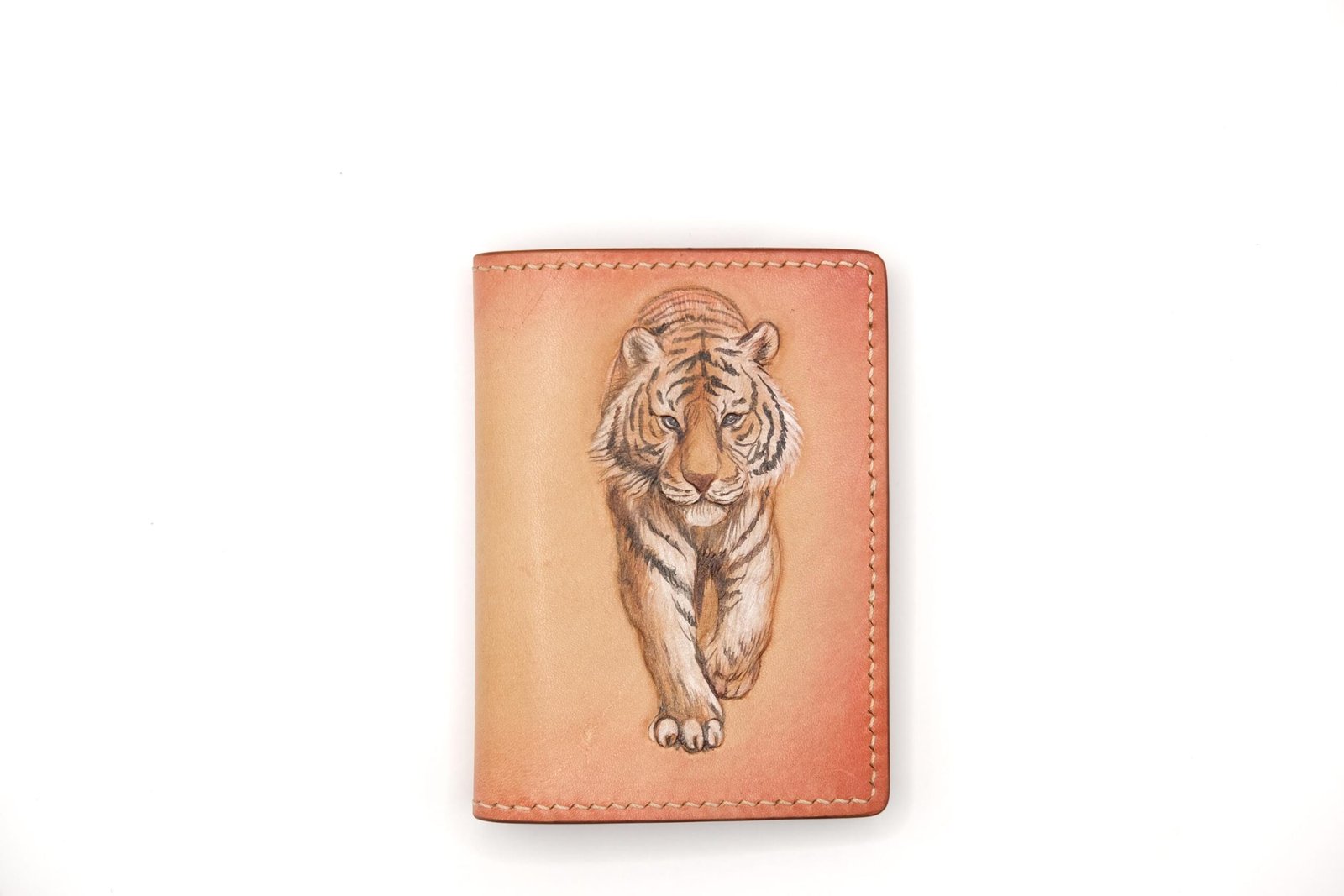 Alohaleather Tiger Mini Card Wallet – Hand-Carved Leather Unique Gift