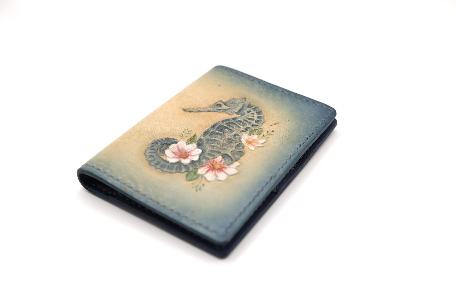 Alohaleather Hand-Carved Leather Wallet – Floral Seahorse Mini Card Wallet - Image 4