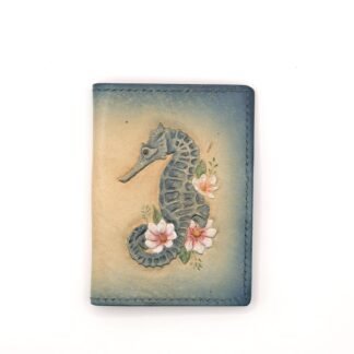 Alohaleather Hand-Carved Leather Wallet – Floral Seahorse Mini Card Wallet