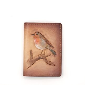 Robin on Branch Hand-carved Mini Card Wallet