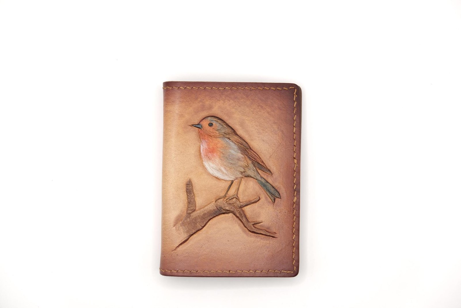 Robin on Branch Hand-carved Mini Card Wallet