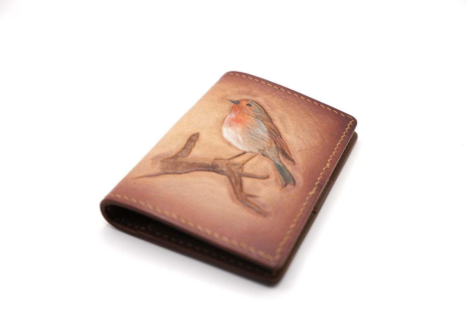 Robin on Branch Hand-carved Mini Card Wallet - Image 7