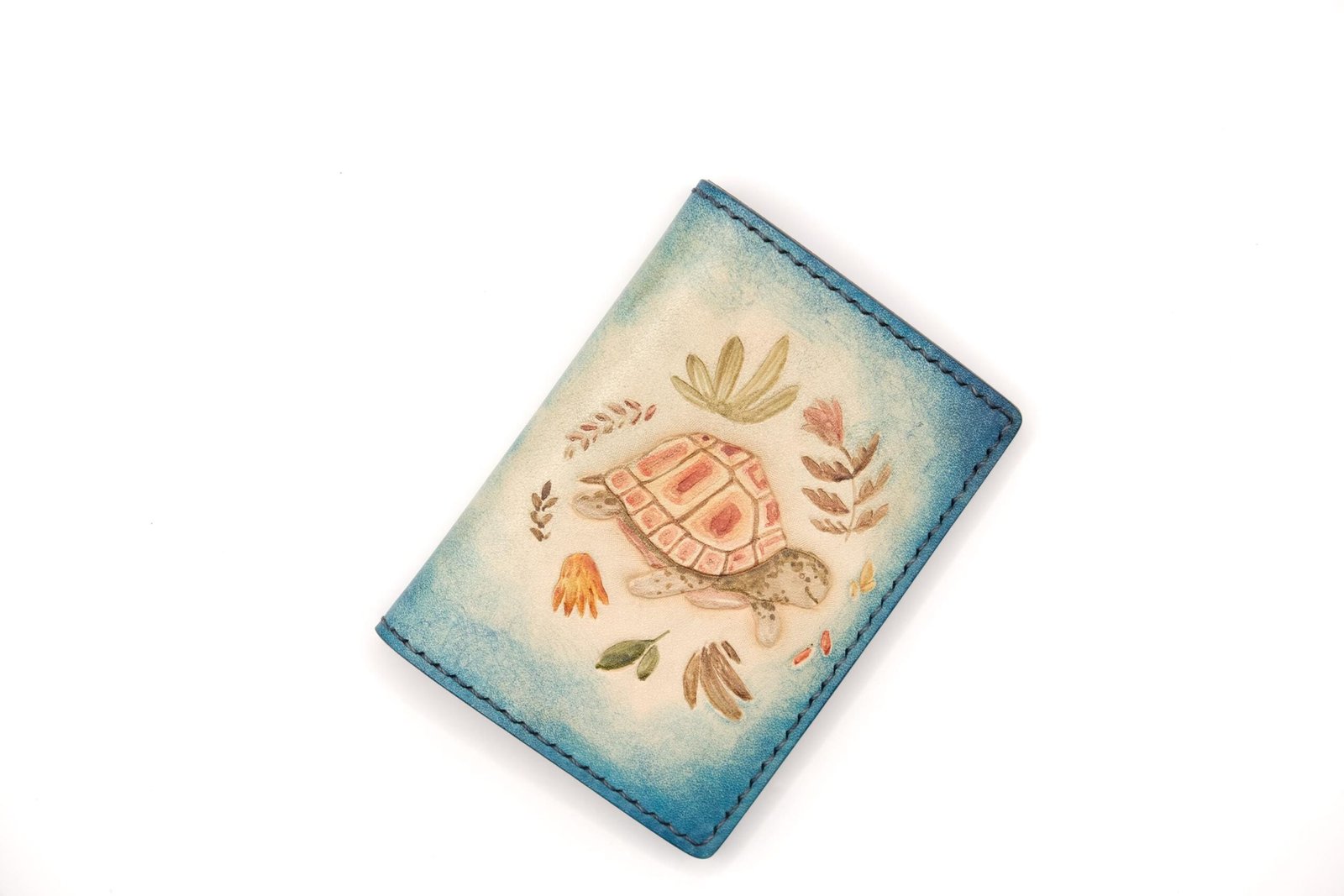 Alohaleather Hand-Carved Leather Wallet – Turtle Garden Mini Card Wallet - Image 5