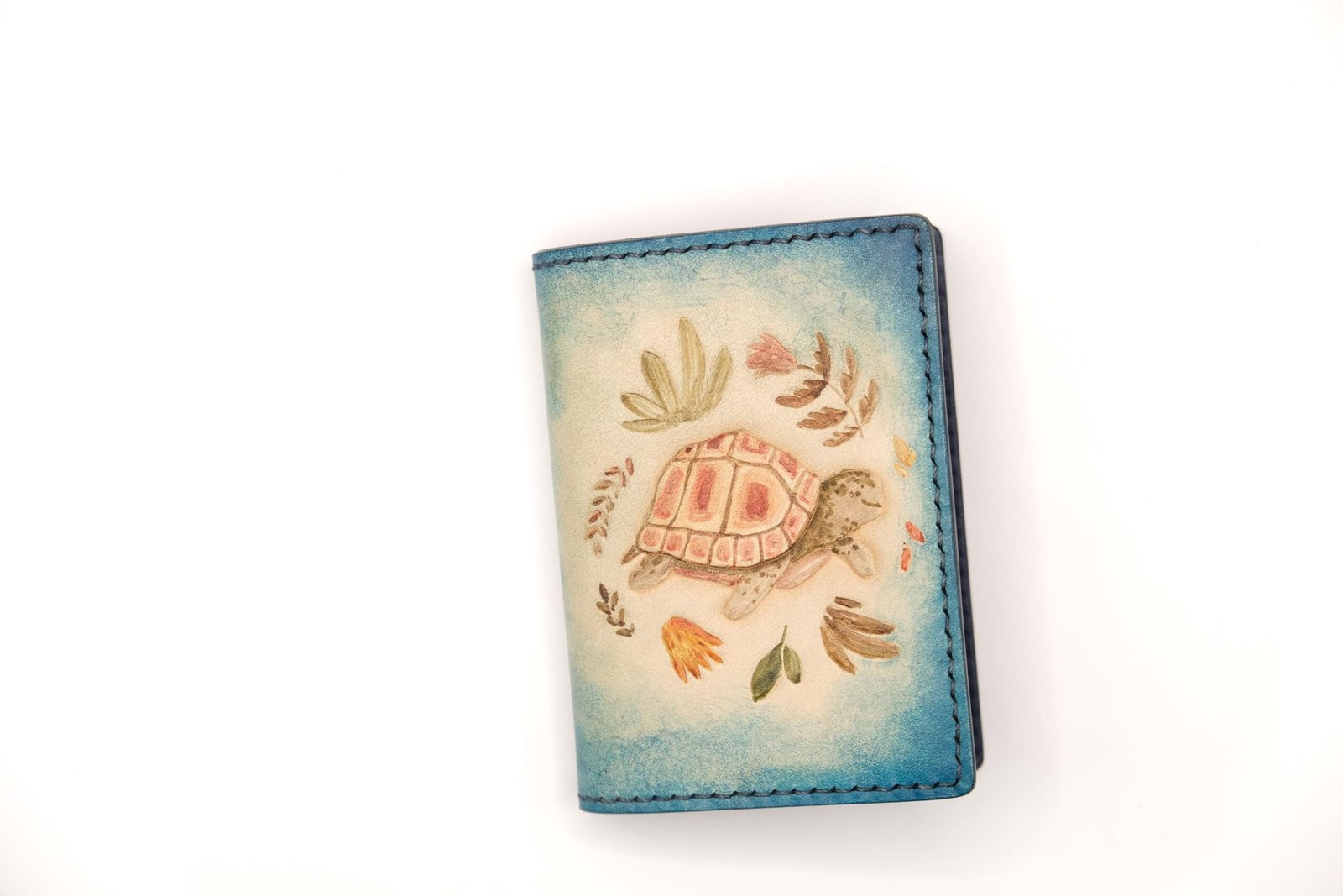 Alohaleather Hand-Carved Leather Wallet – Turtle Garden Mini Card Wallet - Image 7