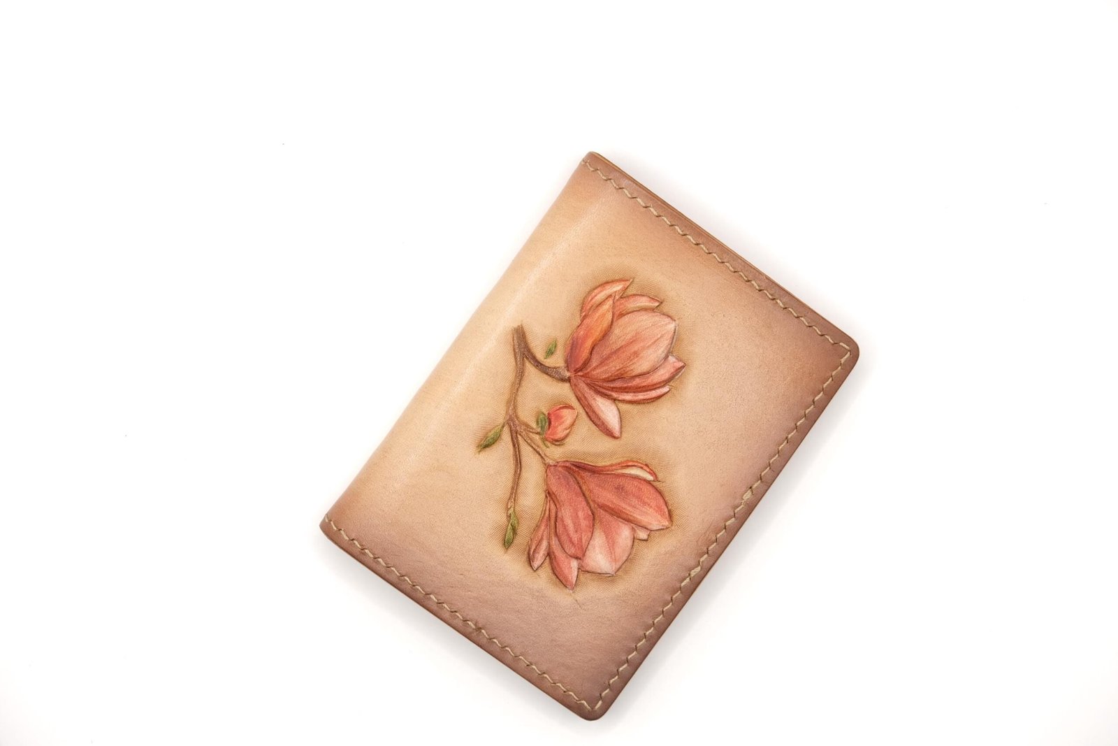 Alohaleather Hand-Carved Leather Wallet – Magnolia Blossom Mini Card Wallet - Image 2