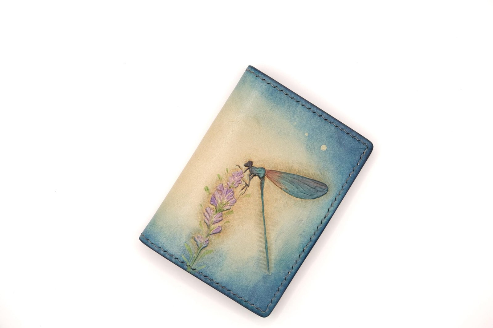 Alohaleather Hand-Carved Leather Wallet – Dragonfly Lavender Mini Card Wallet - Image 6