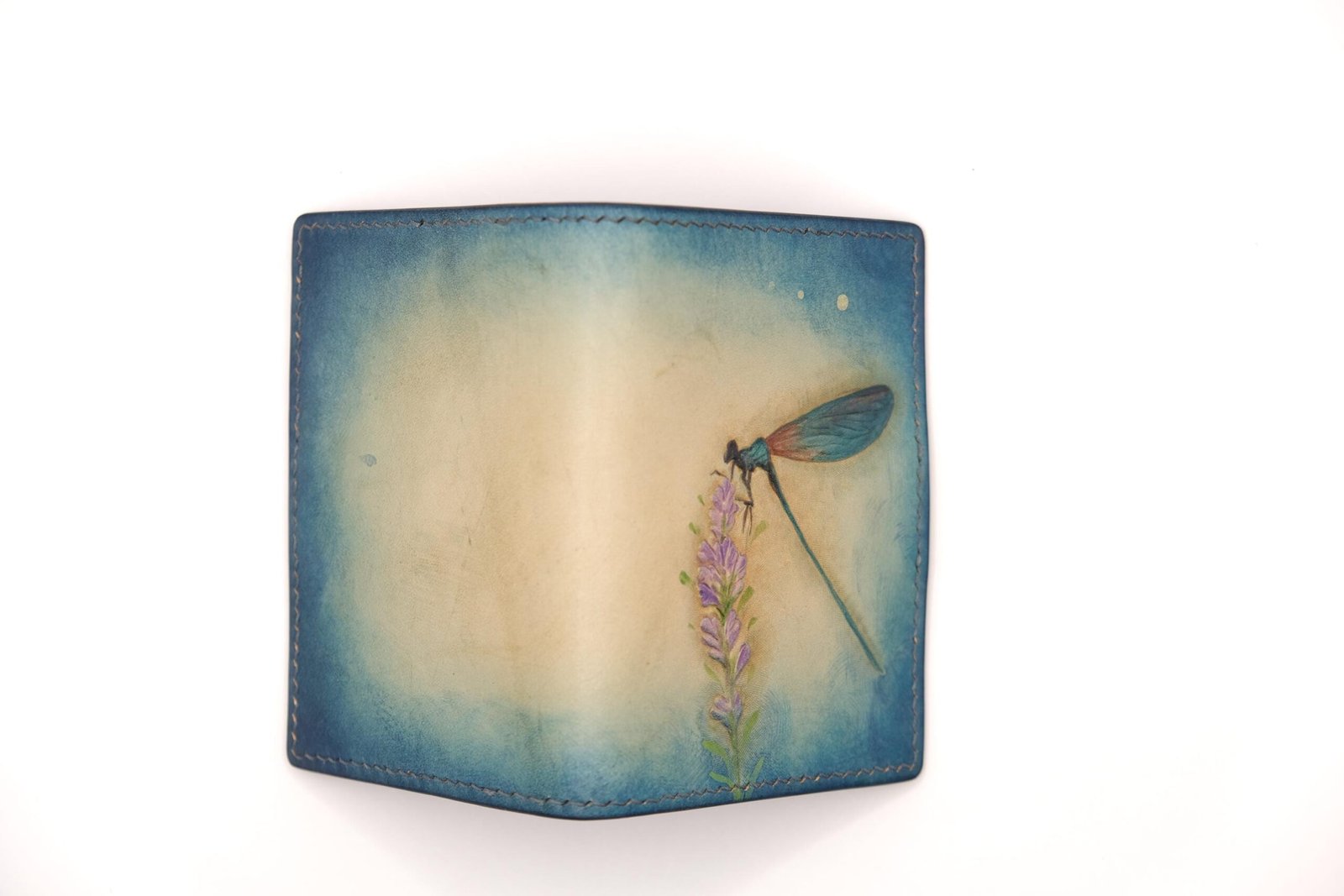 Alohaleather Hand-Carved Leather Wallet – Dragonfly Lavender Mini Card Wallet - Image 7