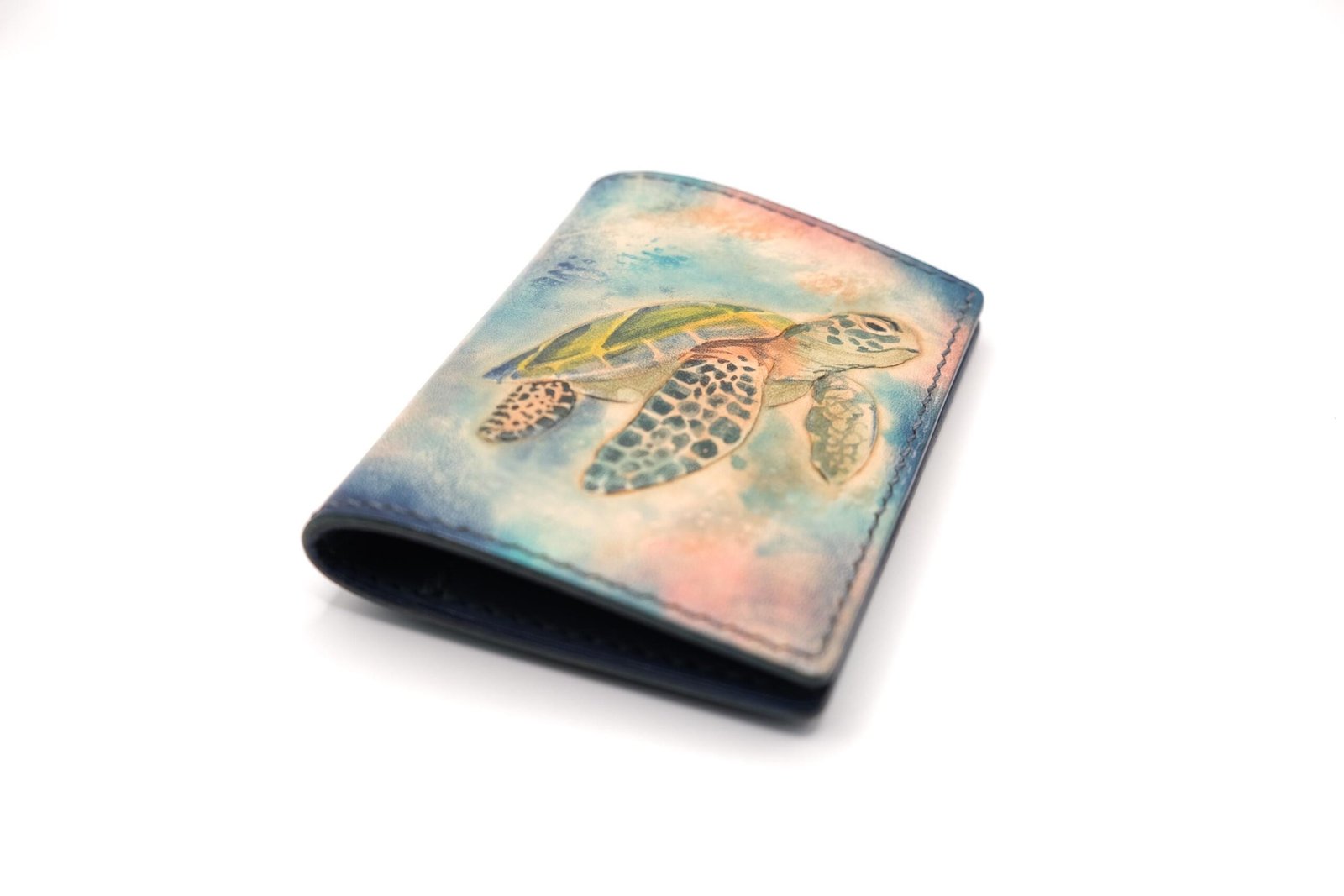 Alohaleather Hand-Carved Leather Wallet – Sea Turtle Drift Mini Card Wallet - Image 4