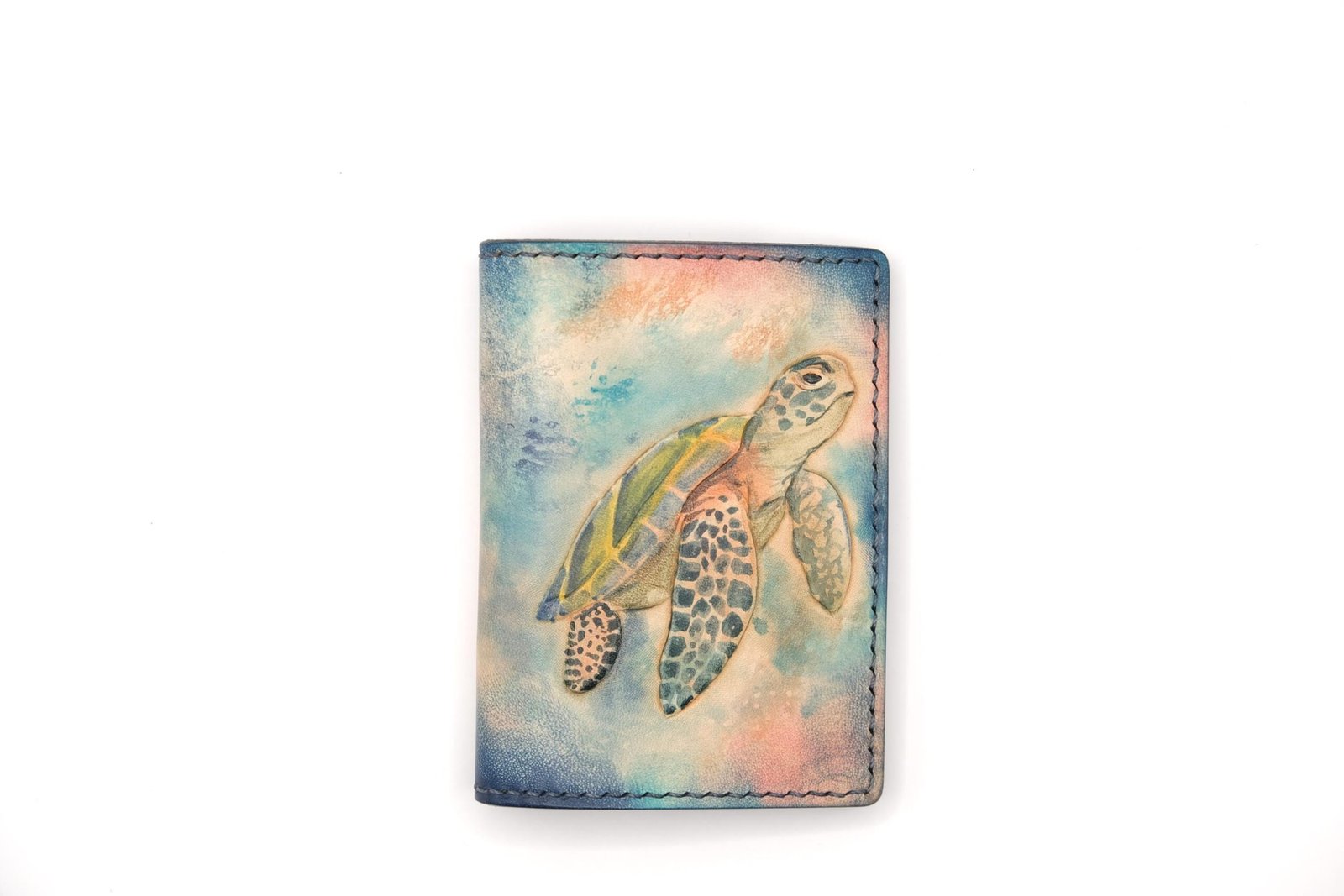 Alohaleather Hand-Carved Leather Wallet – Sea Turtle Drift Mini Card Wallet