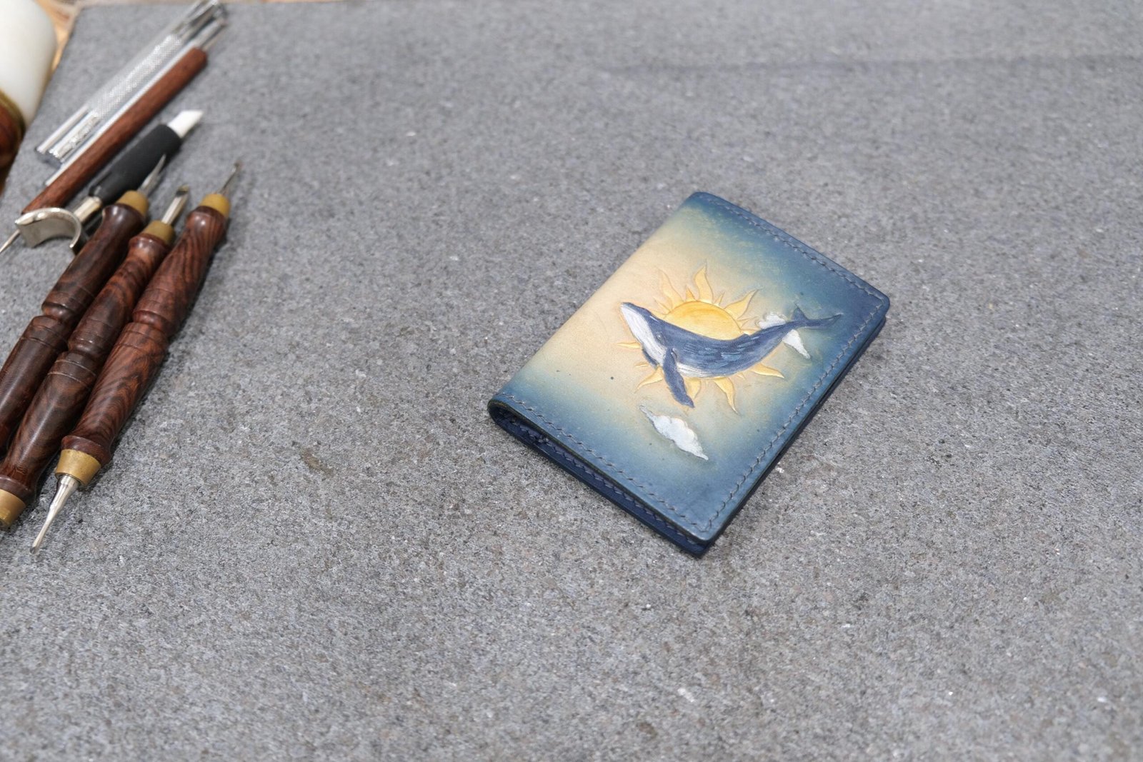 Alohaleather Hand-Carved Leather Wallet – Blue Whale Unique Wallet - Image 8