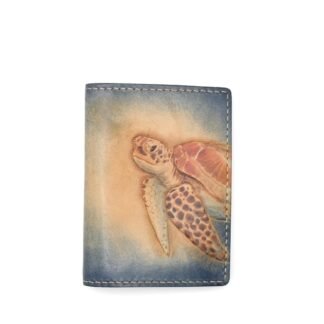 Mini Leather Wallet with Hand-Carved Sea Turtle – Ocean Lover Gift, Handmade Unique Art