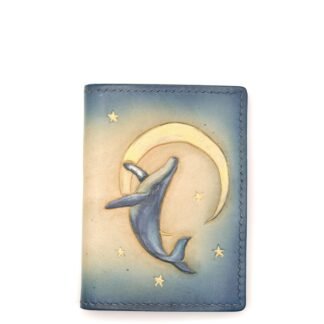Mini Leather Wallet with Hand-Carved Whale and Moon – Handmade Unique Gift