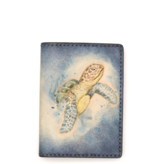 Mini Leather Wallet with Hand-Carved Sea Turtle – Handmade Art
