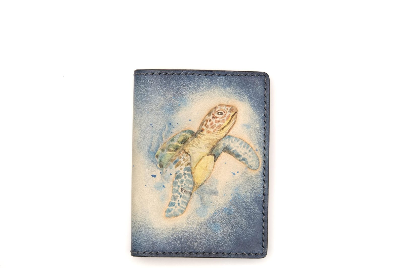 Mini Leather Wallet with Hand-Carved Sea Turtle – Handmade Art
